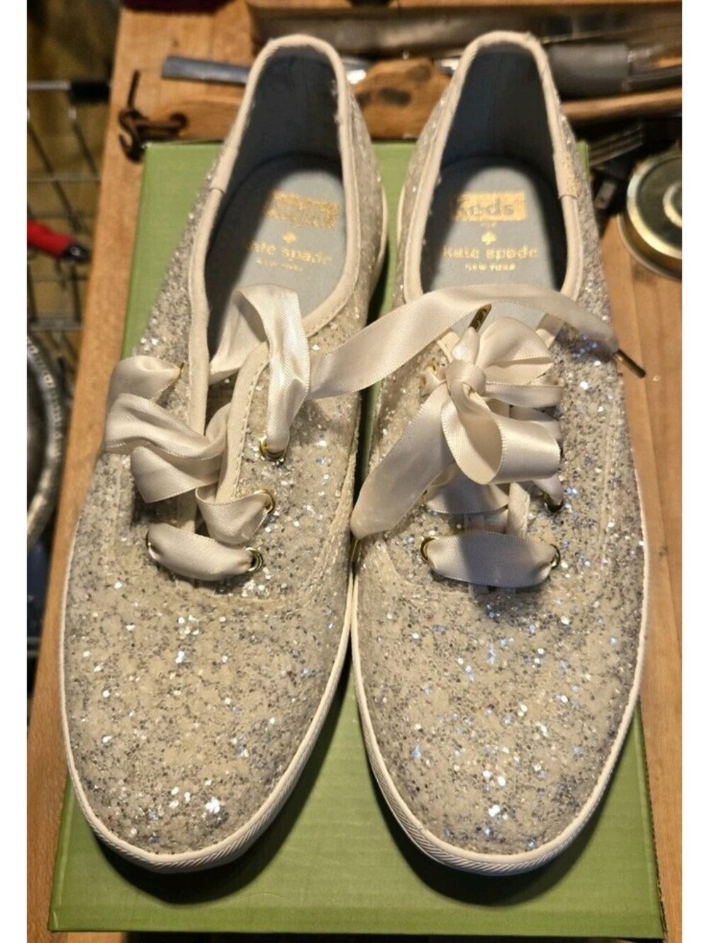 Keds Kate Spade Women Glitter SILVER Sneakers US size 8 NIB